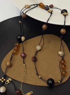 吴昕同款水晶串珠项链 冬季新中式编织彩色双层叠戴锁骨链毛衣链