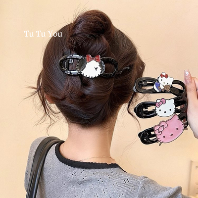 甜美韩系凯蒂猫可爱扭扭发夹女后脑勺盘发一字夹子头饰2025夏新款