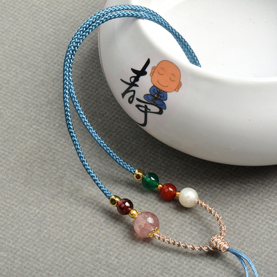 手工编织珍珠粉晶玛瑙项链吊坠绳翡翠玛瑙玉佩挂脖毛衣链挂绳