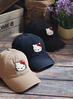 新款可爱kitty刺绣棒球帽女春夏学院风平檐休闲鸭舌帽