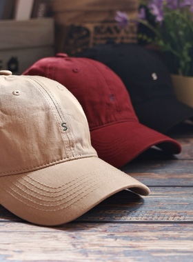 舒适百搭~~深灰色刺绣S棒球帽子男女款戴上有型鸭舌帽修饰颧骨帽