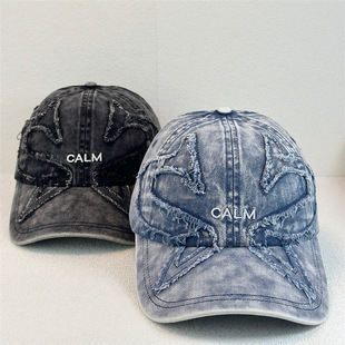 美式做旧潮牌calm棒球帽子韩版休闲百搭户外遮阳防晒帽宽檐显脸小