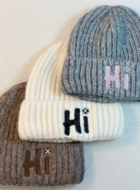 秋冬英文字母针织帽女通勤防寒保暖显脸小包头帽加厚护耳毛线帽潮