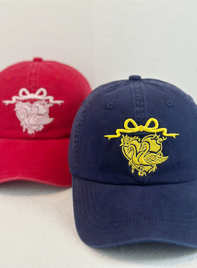 美式复古刺绣蝴蝶结软顶宽檐棒球帽子男女百搭休闲显脸小户外遮阳