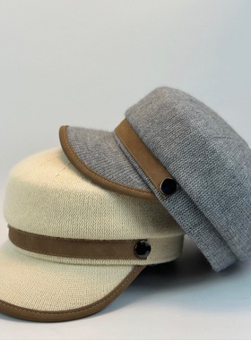 韩版复古针织平顶帽英伦风显脸小大头围八角帽保暖户外防寒贝雷帽