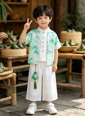 男童汉服夏季薄款幼儿园新中式套装男孩子唐装端午节汉服演出服