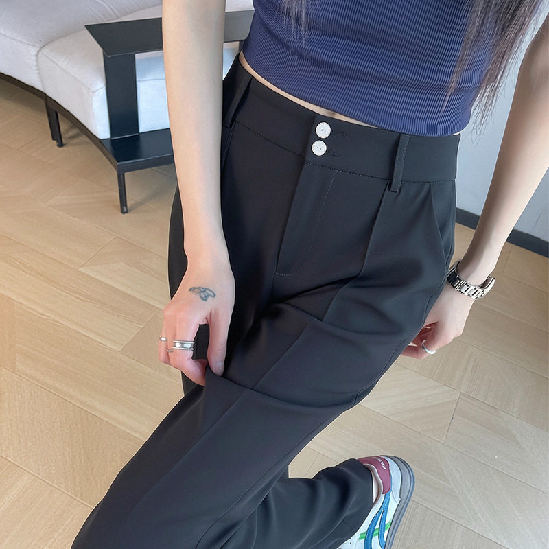 新款高腰冰丝微喇裤女夏季薄款宽松显瘦女士马蹄垂感西装喇叭裤子