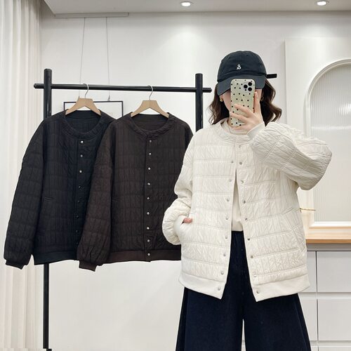 大码200斤棉服女显瘦不臃肿秋冬新款胖m无领螺纹袖口棉衣外套2622