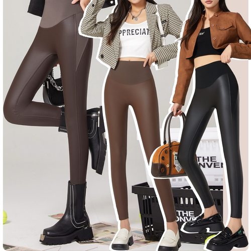 PU皮裤九分裤薄绒皮裤秋冬机车裤