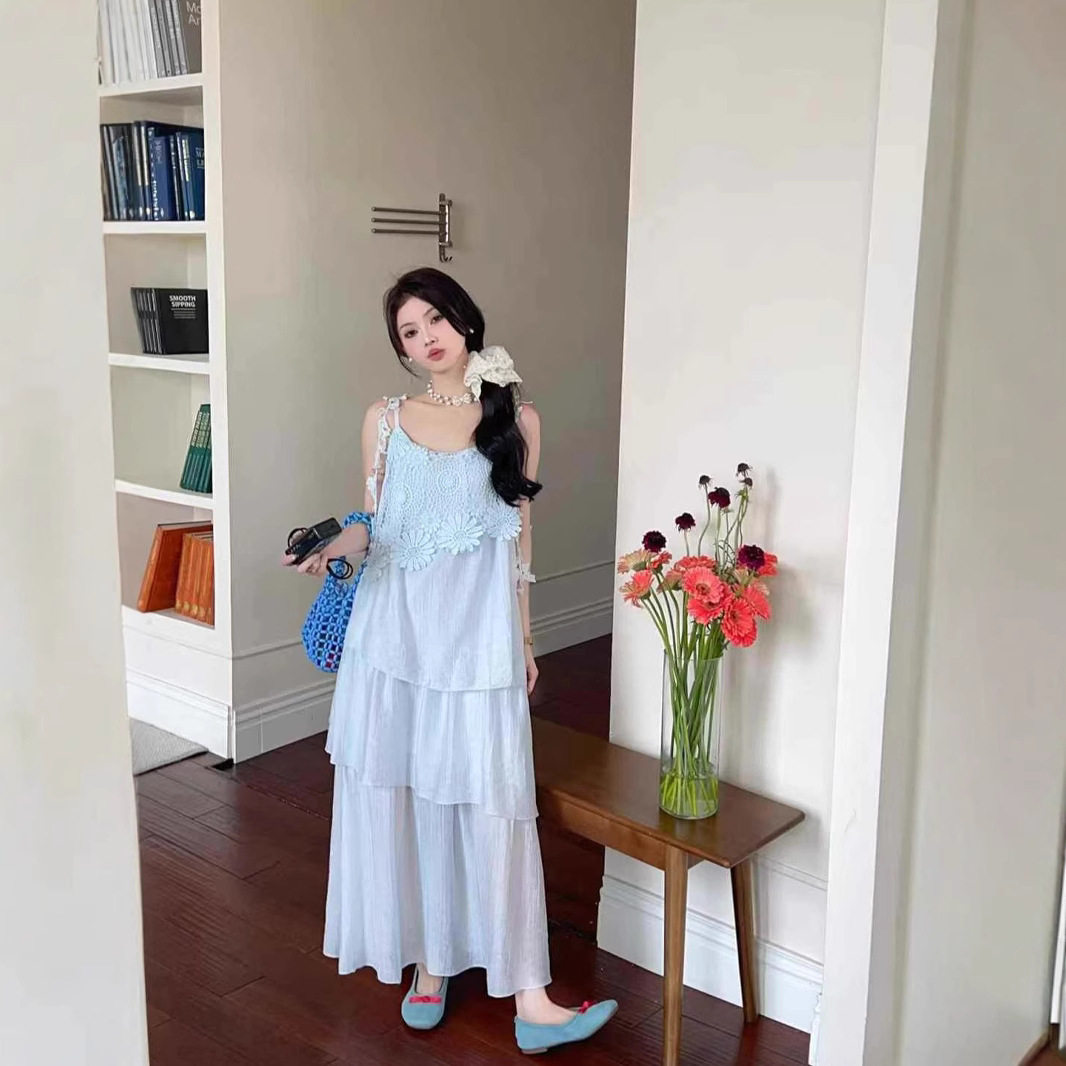 白色可以染! 纯色系度假风松弛感连衣裙小个子女清新绿色仙气吊带
