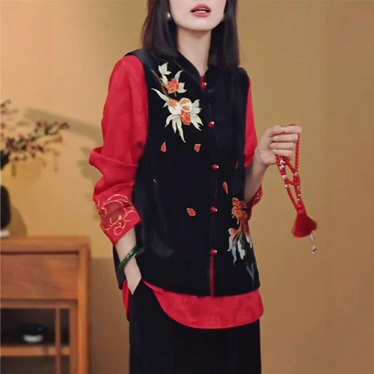 2026年新春上新款锦鲤戏棠新中式马甲百搭气质减龄单排扣无袖上衣