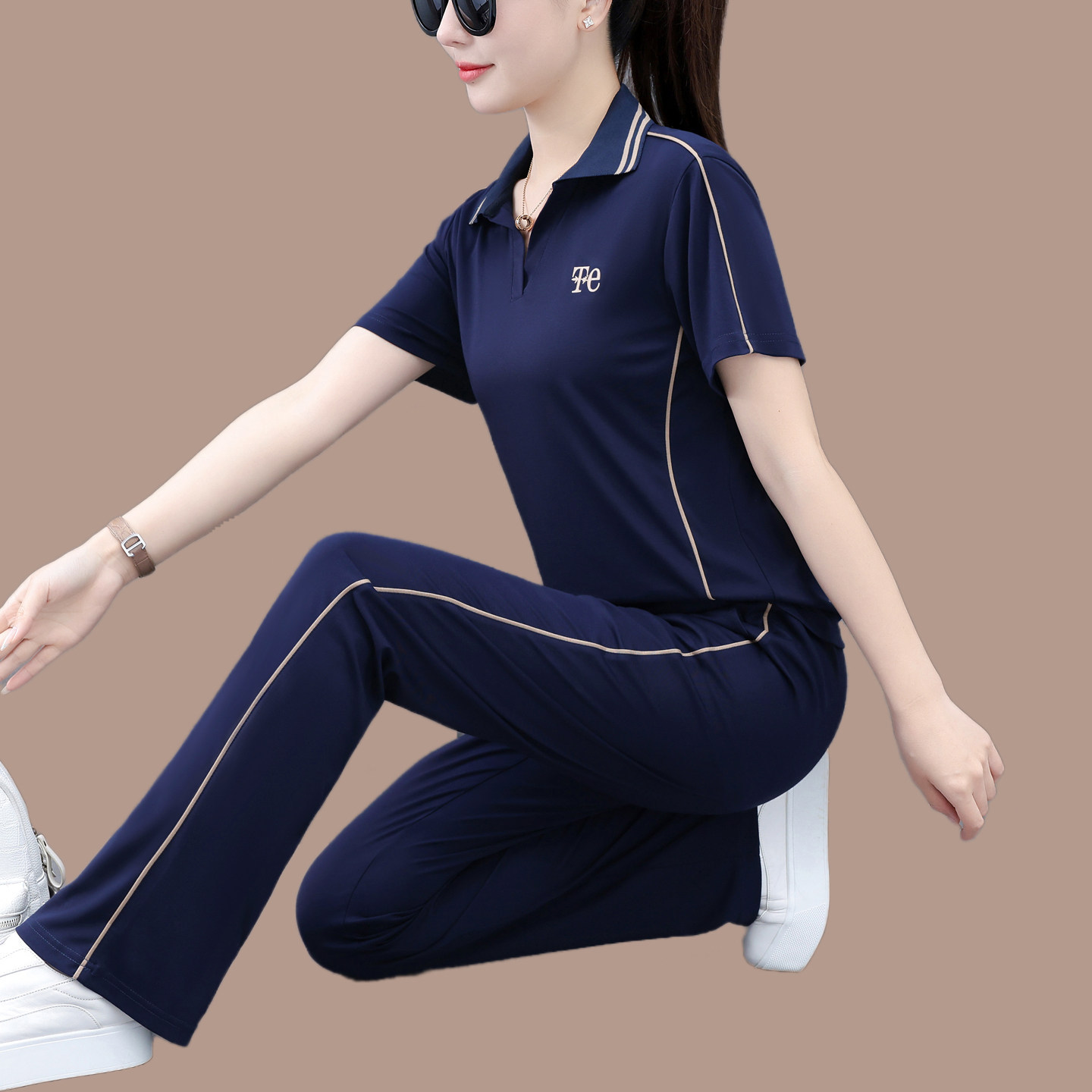 高品质宝蓝运动套装女夏季2026新款薄款减龄洋气女士夏天两件套