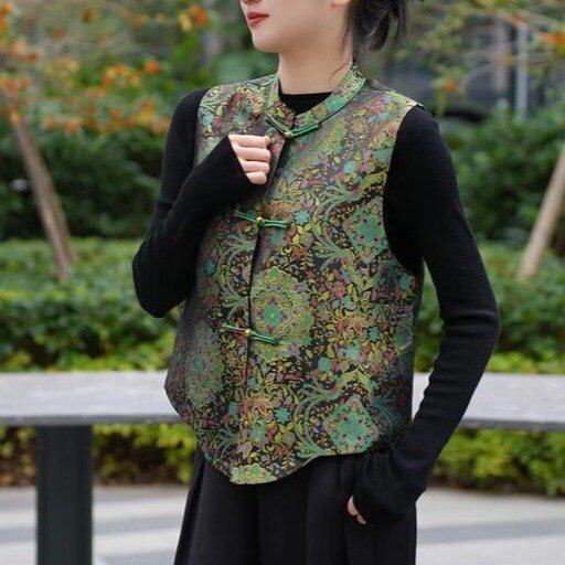 2026年早春新款提花翠绿国风新中式马甲短外套坎肩女