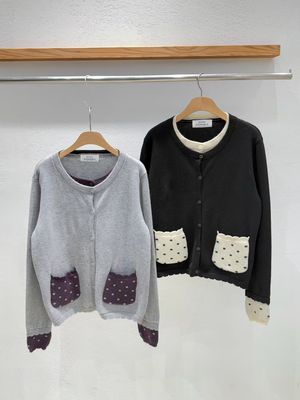 韩国东大门2025冬季新款INTRO时尚百搭波点拼接针织开衫