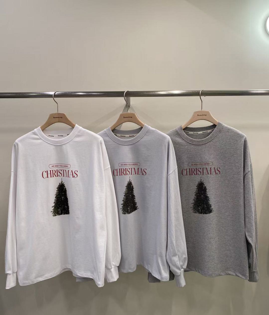 韩国东大门2026春新款remaking时尚百搭圆领宽松长袖圣诞树T恤