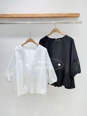 韩国东大门2026夏季新款INTRO时尚百搭圆领镂空短袖T恤