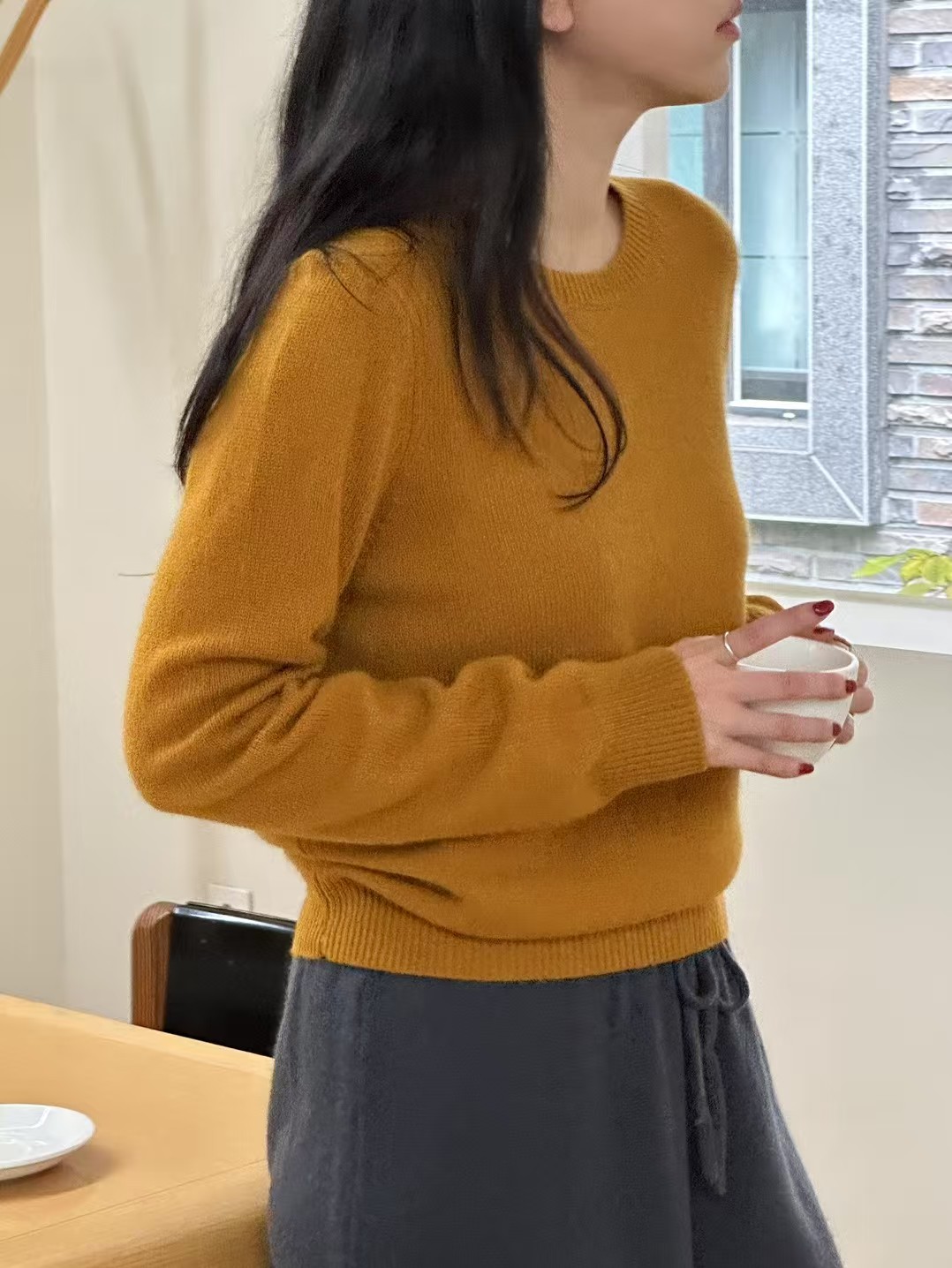 韩国东大门2025冬季新款DAYLOG时尚百搭圆领纯色针织衫毛衣