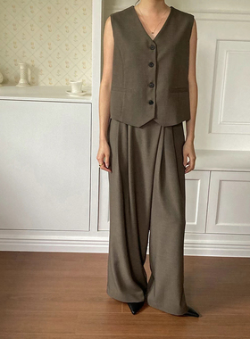 韩国东大门代购2025春夏新Neutra 显瘦西装马甲+高腰阔腿裤套装女