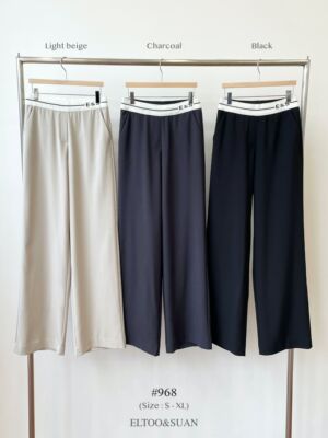 韩国东大门代购2026春新品eltoo suan时尚松紧腰拼色休闲裤968