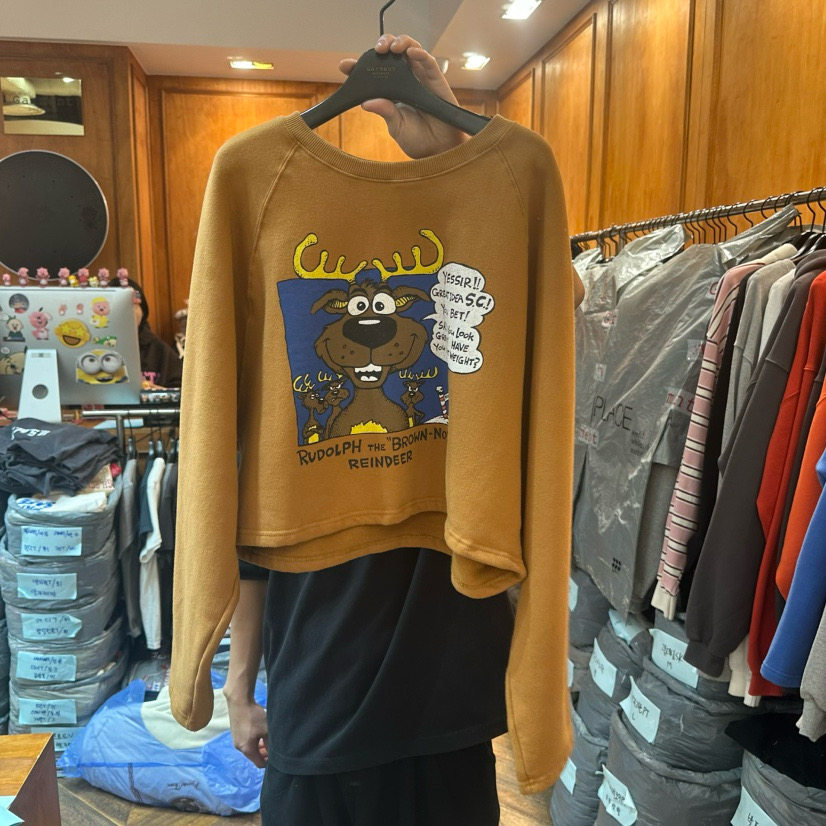 韩国东大门2025冬季新品GARMENT-P时尚百搭圆领毛边卡通加绒卫衣