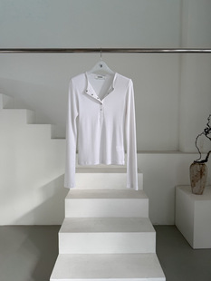 韩国东大门2026春季新品oatmeal时尚百搭圆领半系纽扣长袖T恤女