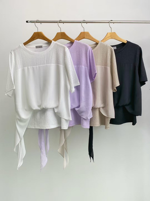 韩国东大门2025夏季新款Neutra时尚圆领短袖套头拼色绑带上衣