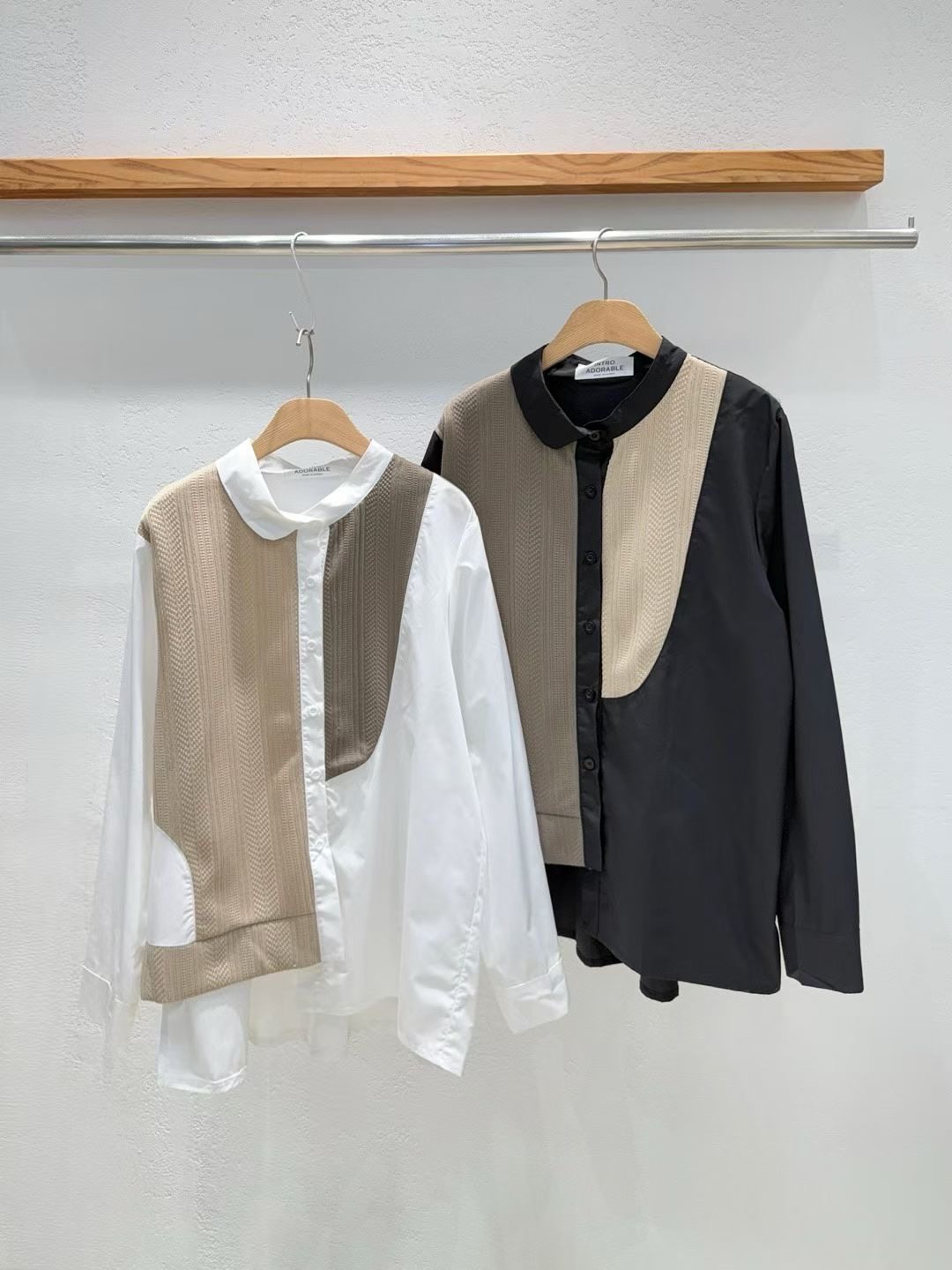 韩国东大门代购2025秋冬新款INTRO 时尚翻领拼色宽松衬衫