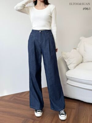 韩国东大门代购ELTOO SUAN2026春新松紧腰直筒牛仔裤961