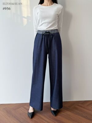 韩国东大门代购20256春新ELTOO SUAN松紧腰拼色直筒休闲裤956