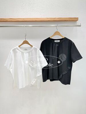 韩国东大门2026夏季新款INTRO时尚百搭圆领拼接木耳边短袖T恤