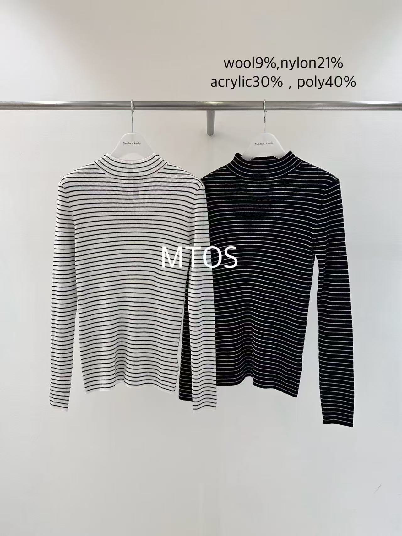 韩国东大门2025冬新款Monday To Sunday条纹长袖T恤高领打底衫