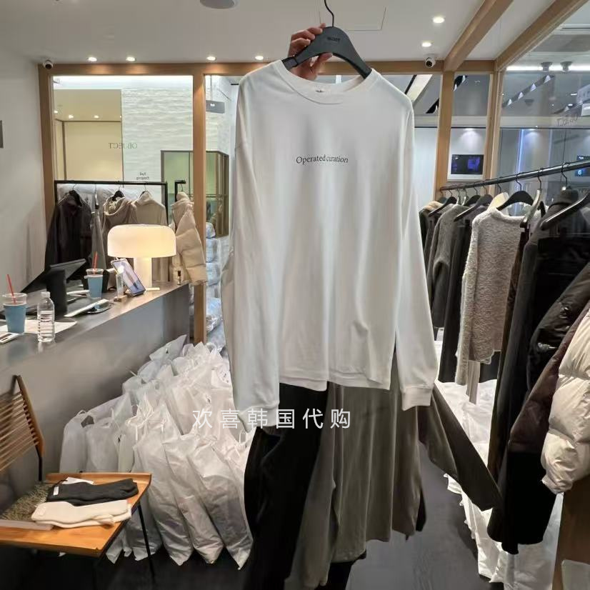 韩国东大门2025冬季新品OBJECT 百搭基础款圆领宽松数字印花长袖T
