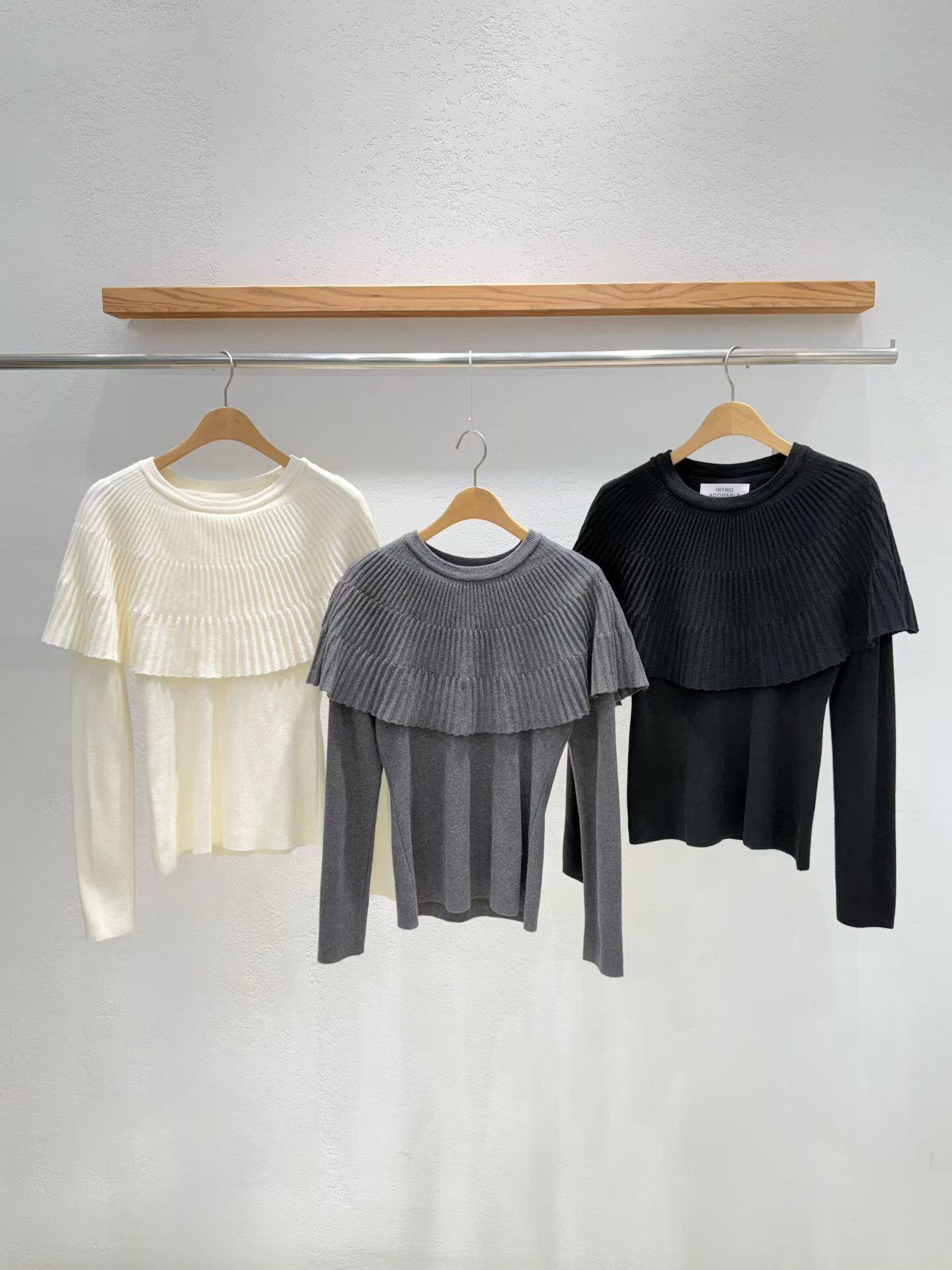 韩国东大门2026春季新品INTRO时尚百搭纯色披肩针织衫