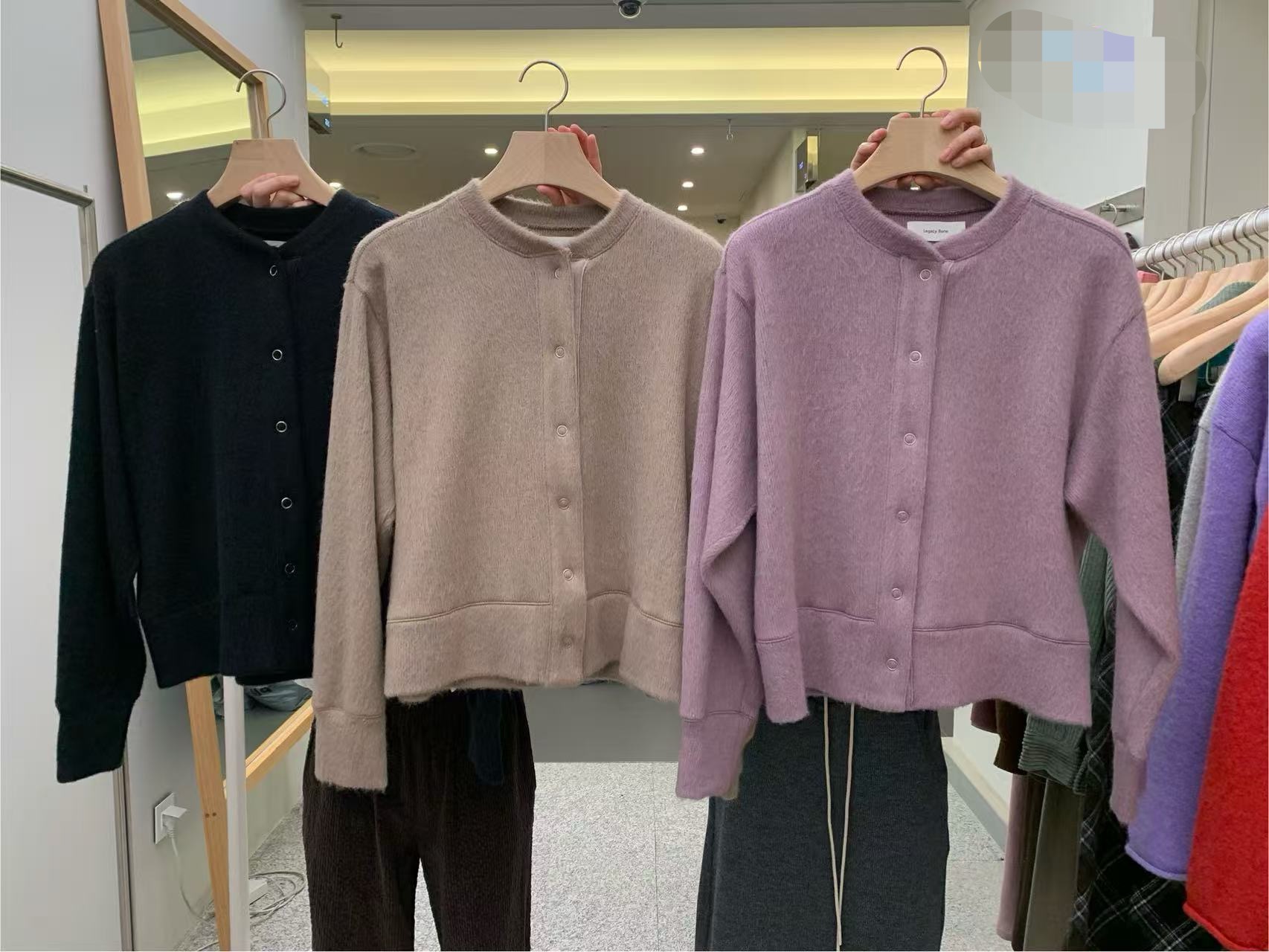 韩国东大门2025冬季新款Legacy bone时尚百搭圆领纯色针织开衫