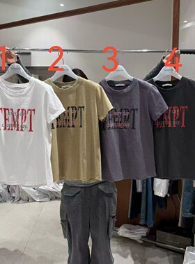 韩国东大门代购2026夏季新品tempting圆领字母印花纯色短袖T恤