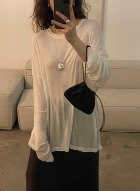 韩国东大门代购2025秋冬新款comete纯色圆领宽松轻薄打底上衣tee