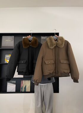 韩国东大门2025冬新款TARA BY MOTION时尚毛翻领宽松短款外套