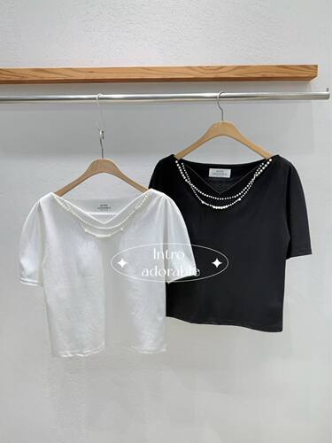 韩国东大门2026夏季新款INTRO时尚百搭V领钉珠短袖T恤