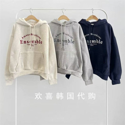 韩国东大门2025冬季新品sienne日常百搭慵懒英文字母连帽加绒卫衣