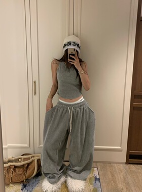 韩国东大门2025冬季新品VIRKIN时尚百搭背心+休闲裤套装