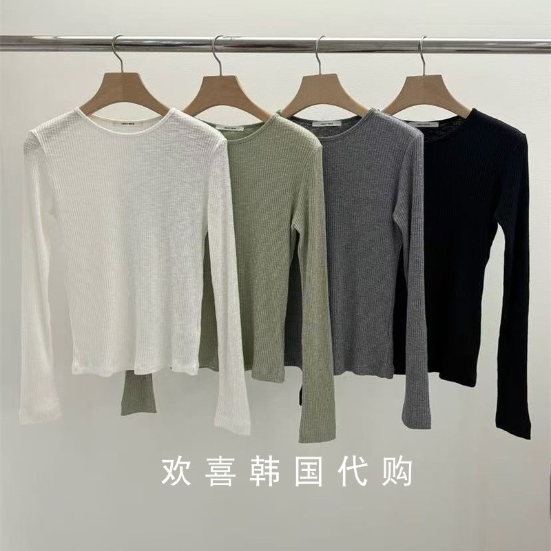 韩国东大门2025秋季新品Legacy bone休闲日常百搭圆领螺纹上衣