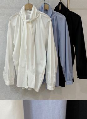 韩国东大门2025冬新品collected简约休闲百搭立领系带长袖衬衫