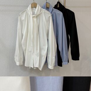 韩国东大门2025冬新品collected简约休闲百搭立领系带长袖衬衫
