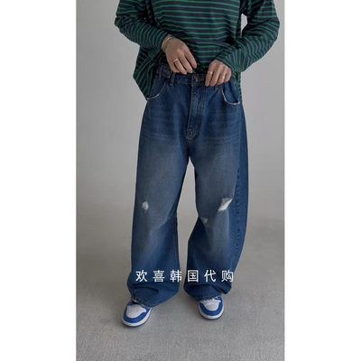 韩国东大门2025秋新款ITZEL个性百搭破洞宽松显瘦牛仔裤长1021029