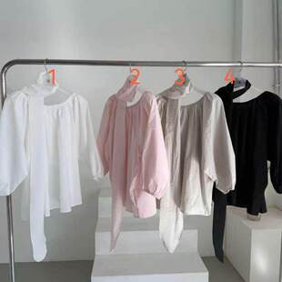 韩国东大门2026春新品 oatmeal洋气百搭时尚气质系带松紧袖纯色衫