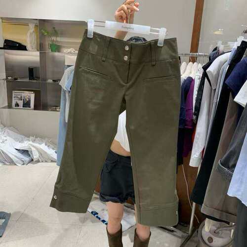 东大门春季纯色搭扣直筒休闲裤