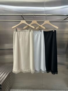 韩国东大门代购 VELVET蕾丝边气质缎面半身裙长80 2026春新款