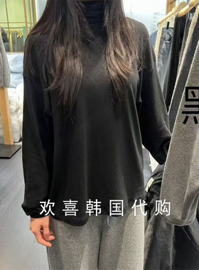 韩国东大门2025冬季新品OBJECT简约净版纯色高领宽松打底上衣T恤
