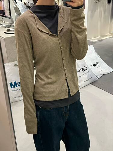 韩国东大门2026秋季新款TASTE圆领单排扣领系扣针织开衫