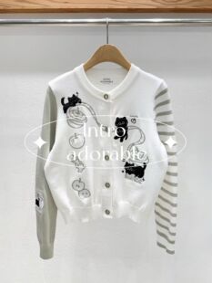 韩国东大门2026春季新品INTRO时尚百搭圆领拼色针织开衫女